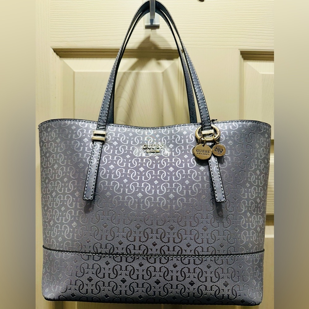 Guess Gray and Blue Tote with Structured Design